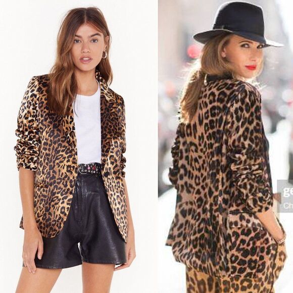 PECK & PECK COLLECTION Leopard Print Satin 3 Button Blazer Women's Size 14 - Picture 6 of 6